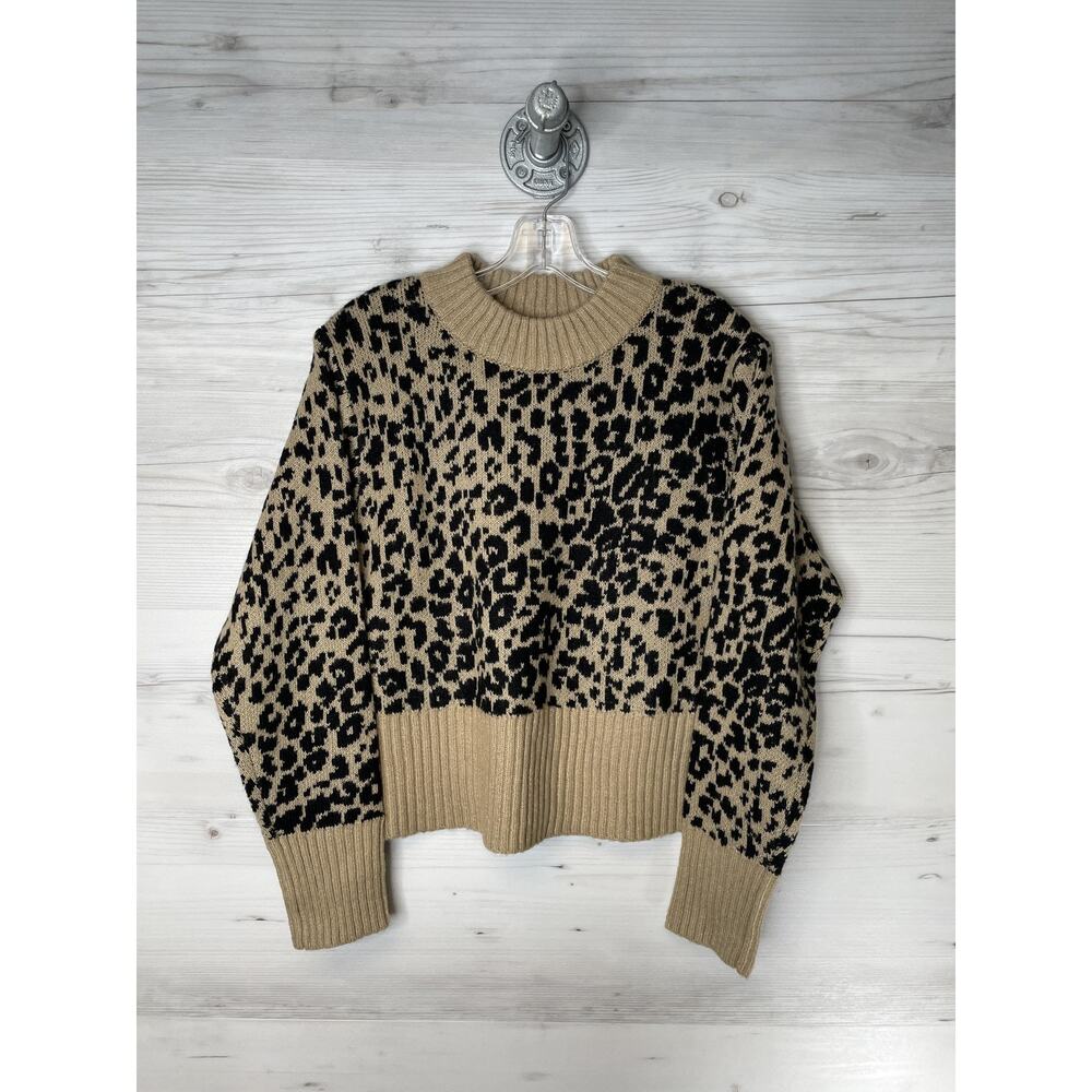 Poof New York Sweater Womens‎ Large Tan Black Leopard Print Chunky Knit